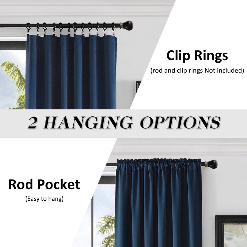 DONREN 96 Inches Long Floor Length Curtains - Dark Blue Blackout Curtains for Living Room - Rod Pocket Thermal Insulated Curtains for Bedroom (42 x 96 Inch,Set of 2 Panels) - Image 2